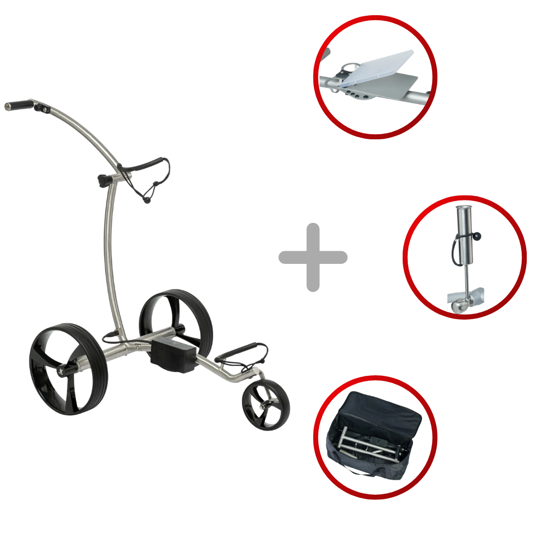 Leisure Golf Spirit Curve Elektrotrolley 2025 Golftrolley Elektrisch Leisure Golf Edelstahl geschliffen orange