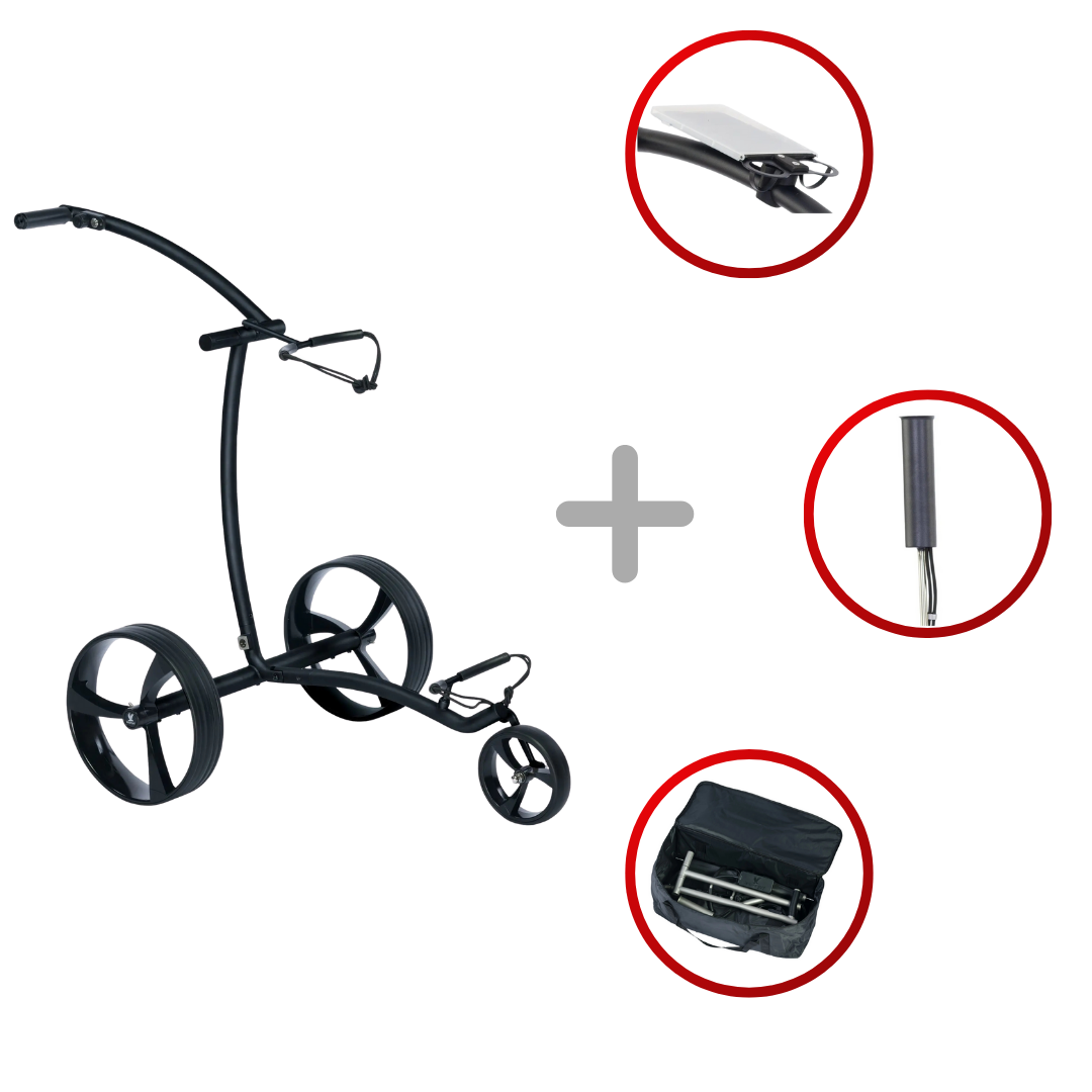 Leisure Golf Spirit Curve Elektrotrolley 2025 Golftrolley Elektrisch Leisure Golf Schwarz matt gepulvert orange