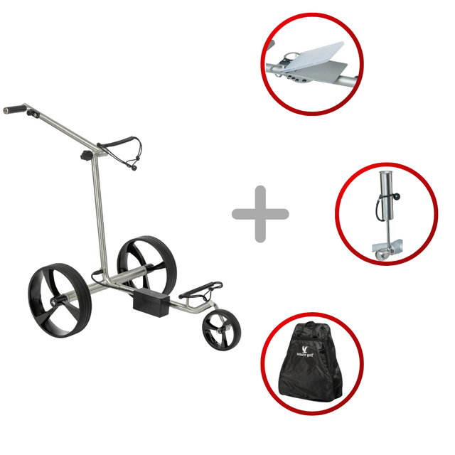 Leisure Golf Ikarus 2.0 2025 Golftrolley Elektrisch Leisure Golf Edelstahl geschliffen gelb