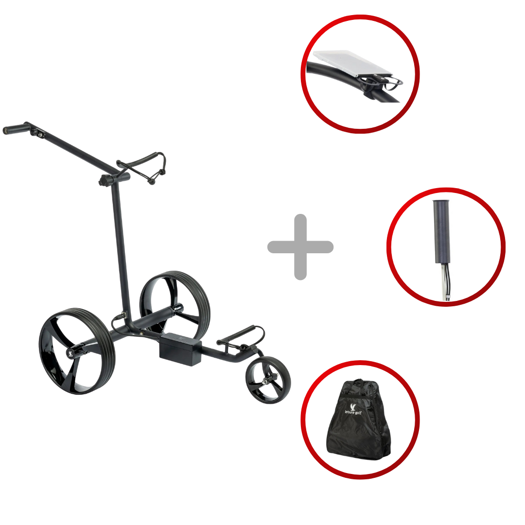 Leisure Golf Ikarus 2.0 2025 Golftrolley Elektrisch Leisure Golf Schwarz Matt gepulvert gelb