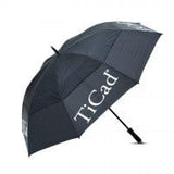 Schwarzer TiCad Golfschirm Windbuster XXL mit großem Schirmdurchmesser und weißem Logo.