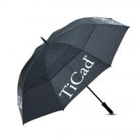 Schwarzer TiCad Golfschirm Windbuster XXL mit großem Schirmdurchmesser und weißem Logo.