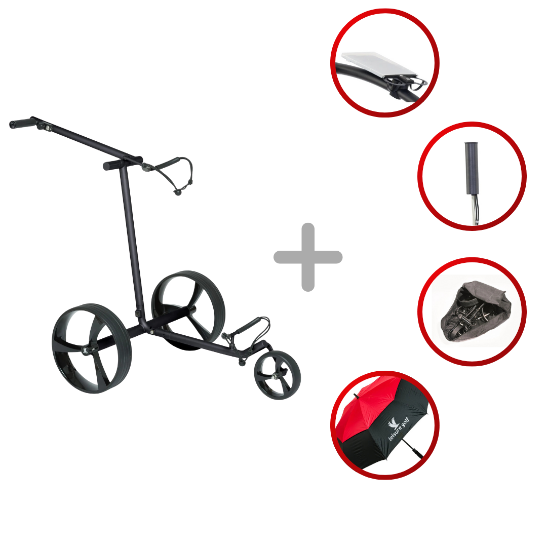 Leisure Golf Spirit Elektrotrolley 2025 Golftrolley Elektrisch Leisure Golf Schwarz matt gepulvert orange