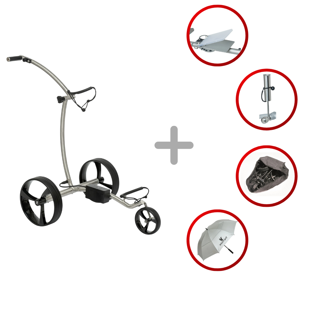 Leisure Golf Spirit Curve Elektrotrolley 2025 Golftrolley Elektrisch Leisure Golf Edelstahl geschliffen orange