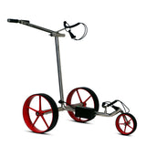 Haicaddy® HC9 Elektrocaddy - Edelstahl poliert Golftrolley Elektrisch Tourmade Silber/Rot