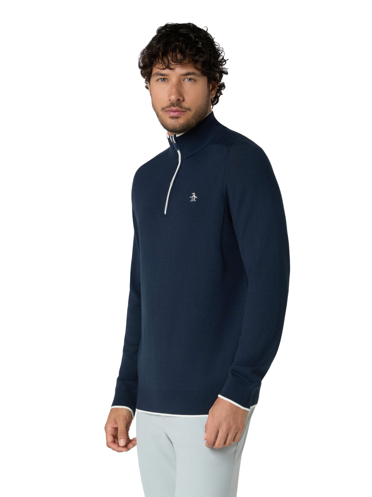 Original Penguin Herren Heritage Mock-Neck Pullover Black Iris Xinao Hthr Ansicht 3