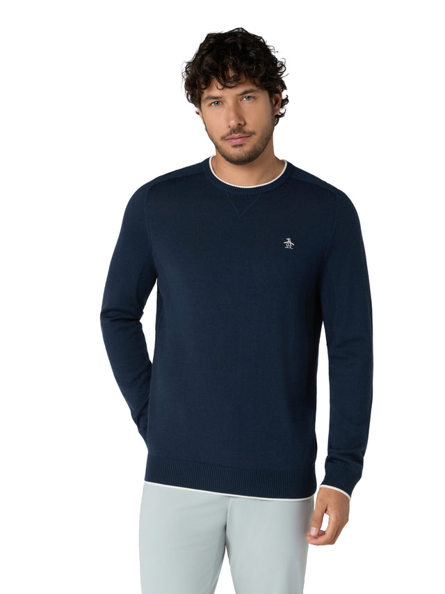 Original Penguin Herren Heritage Crew Strickpullover Black Iris Xinao Hthr